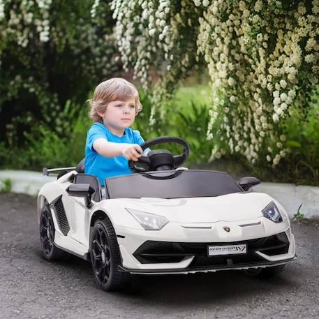 Voiture électrique enfant licence Lamborghini Aventador roadster SVJ télécommande effets sonores lumineux blanc BLANC 2 - vertbaudet enfant 