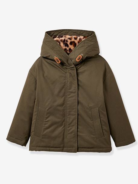 Parka fille doublée léopard CYRILLUS kaki 1 - vertbaudet enfant 