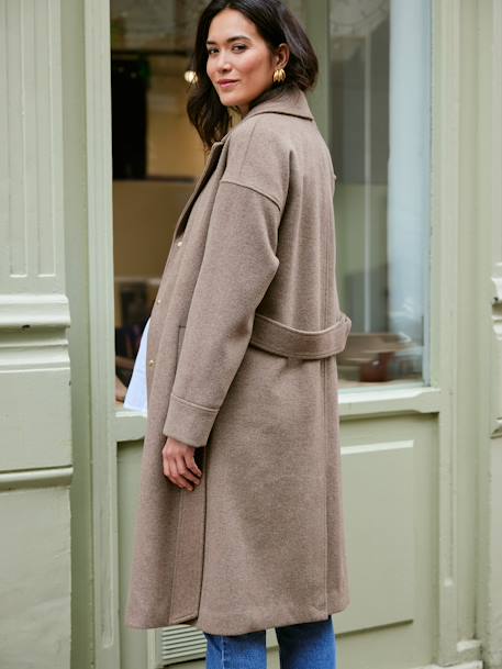 Manteau en drap de laine évolutif grossesse et post-partum ENVIE DE FRAISE noisette 5 - vertbaudet enfant 