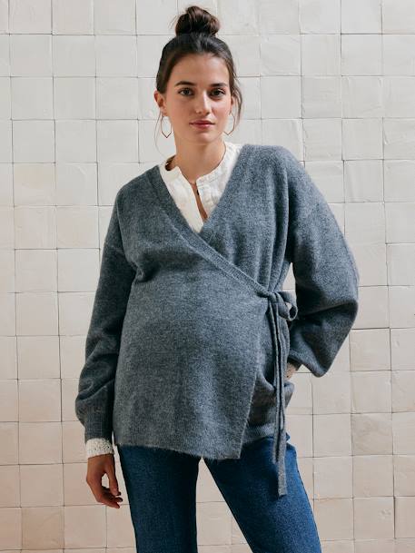 Pull long forme cache-coeur grossesse et allaitement gris chiné 1 - vertbaudet enfant 