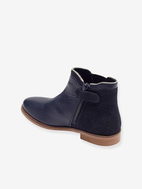 Boots cuir fille zippées et élastiquées camel+marine+noir 10 - vertbaudet enfant 