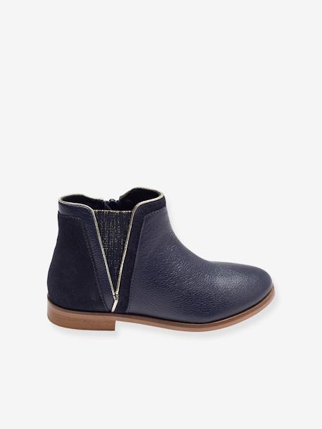 Boots cuir fille zippées et élastiquées camel+marine+noir 9 - vertbaudet enfant 