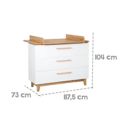 Commode à Langer ROBA Finn avec 3 Tiroirs - Fermeture Progressive - Blanc / Chêne Doré BLANC 5 - vertbaudet enfant 