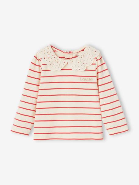 T-shirt col brodé bébé manches longues beige clair+rayé marine+rayé rouge 17 - vertbaudet enfant 