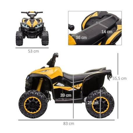 Quad buggy électrique enfant - HOMCOM - 12V - Effets lumineux et sonores - Jaune Noir BLANC 3 - vertbaudet enfant 