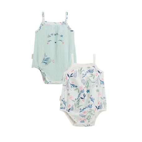 Lot de 2 bodies bébé à bretelles Dahlia BLEU 1 - vertbaudet enfant 