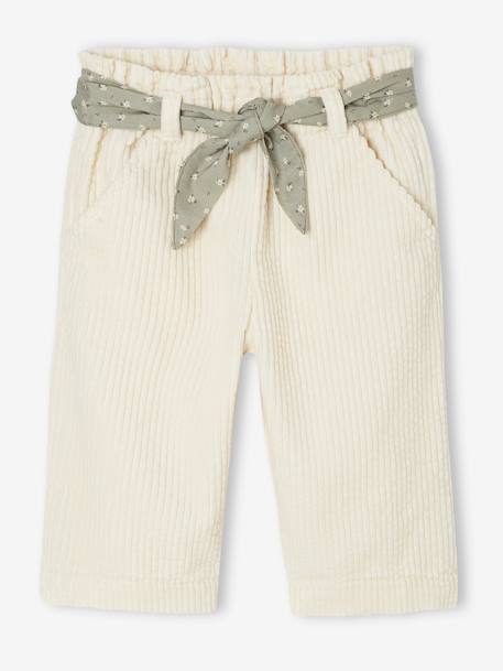 Pantalon large en velours ceinture à fleurs bébé vanille+vieux rose 1 - vertbaudet enfant 