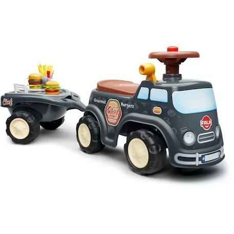 Porteur Food Truck 1er âge avec volant directionnel avec klaxon, remorque et accessoires - FALK - Dès 12 mois - Fabriqué en France GRIS 1 - vertbaudet enfant 