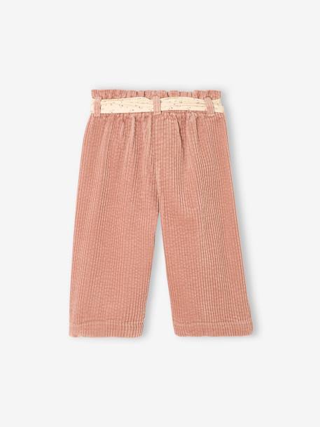 Pantalon large en velours ceinture à fleurs bébé vanille+vieux rose 5 - vertbaudet enfant 