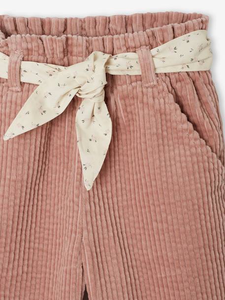 Pantalon large en velours ceinture à fleurs bébé vanille+vieux rose 6 - vertbaudet enfant 