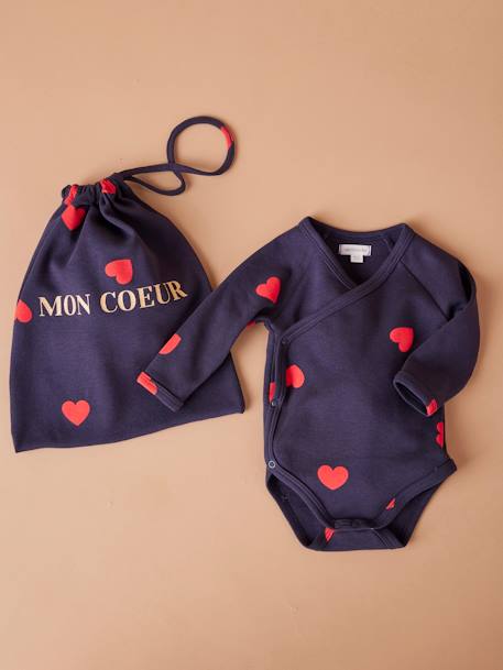 Kit Maternité 'Mon coeur' ENVIE DE FRAISE chemise de nuit grossesse + body bébé + pochon marine 2 - vertbaudet enfant 