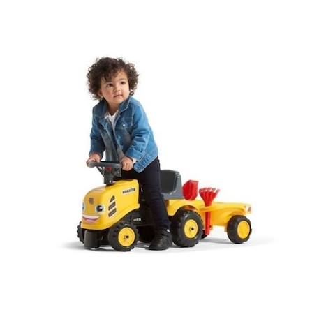 Porteur tracteur Komatsu avec remorque, pelle et râteau - FALK - Dès 12 mois - 100% Fabriqué en France - 40% de Plastique recyclé JAUNE 3 - vertbaudet enfant 