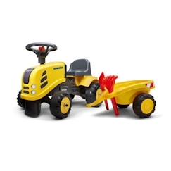 Jouet-Jeux de plein air-Porteur tracteur Komatsu avec remorque, pelle et râteau - FALK - Dès 12 mois - 100% Fabriqué en France - 40% de Plastique recyclé