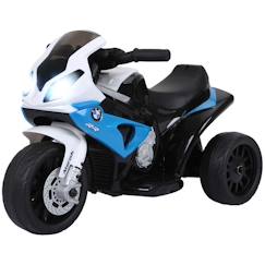 Jouet-Jeux de plein air-Véhicules enfant-Moto électrique pour enfants - HOMCOM - 3 roues, 6V, 2,5 Km/h - effets lumineux et sonores - charge max. 20 kg - BMW S1000 RR - bleu