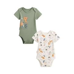 Lot de 2 bodies bébé manches courtes - PETIT BEGUIN - Savane Family - Kaki - Vert - Garçon  - vertbaudet enfant