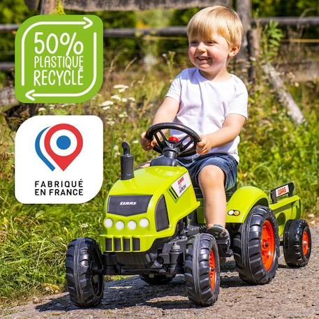 Tracteur à pédales Claas avec capot ouvrant et remorque - Dès 2 ans - FALK - 100% Fabriqué en France - 75% de plastique recyclé VERT 4 - vertbaudet enfant 