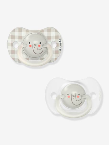 Lot de 2 sucettes avec tétine symétrique SX Pro Night&Day SUAVINEX blanc/gris éléphant+blanc/rose lapin 3 - vertbaudet enfant 