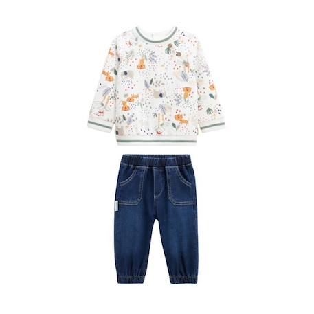 Ensemble bébé sweat en molleton et pantalon Savane Family BLANC 1 - vertbaudet enfant 