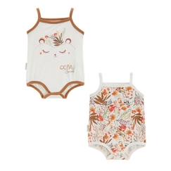 Lot de 2 bodies bébé à bretelles Copa Banana - PETIT BEGUIN - Fille - Ecru - Blanc  - vertbaudet enfant