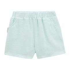 Short bébé en gaze de coton - Dahlia - Bleu - Taille élastique - Matière douce - Poches  - vertbaudet enfant