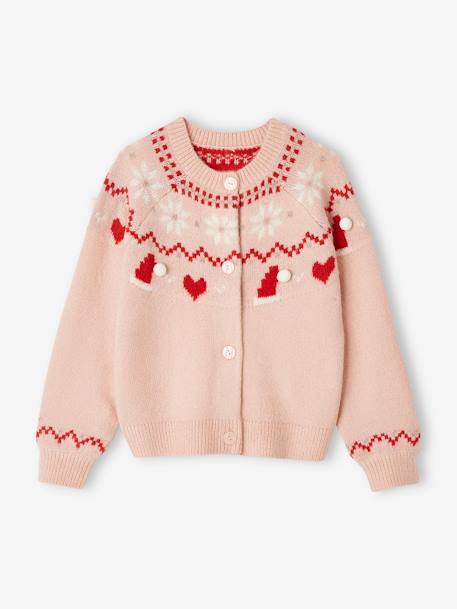 Gilet jacquard Noël détails brillants fille rose poudré 1 - vertbaudet enfant 