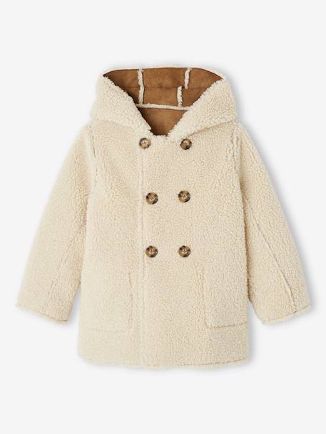 Manteau à capuche en peau lainée réversible fille marron 5 - vertbaudet enfant 