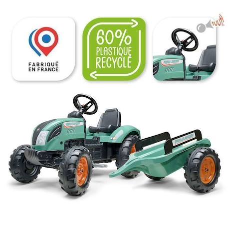 Tracteur à pédales Farm Lander avec remorque - FALK - Dès 3 ans - 100% Fabriqué France - Contient 60% de plastique recyclé VERT 2 - vertbaudet enfant 