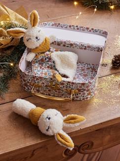 Jouet-Doudou plat lapin personnalisable + hochet