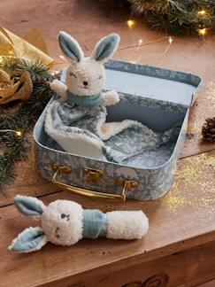 Jouet-Premier âge-Doudou plat lapin personnalisable + hochet en mallette