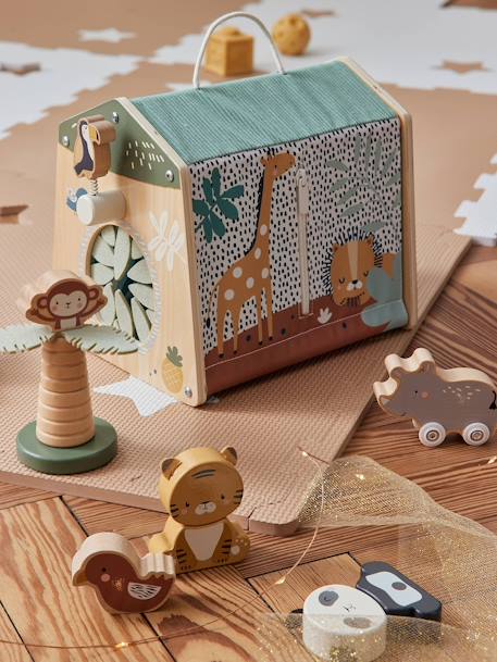 Maison d'activités des animaux Tanzanie en tissu et bois FSC® beige 1 - vertbaudet enfant 