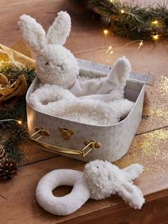 Jouet-Premier âge-Doudous et jouets en tissu-Doudou lapin et hochet en sherpa personnalisable avec mallette