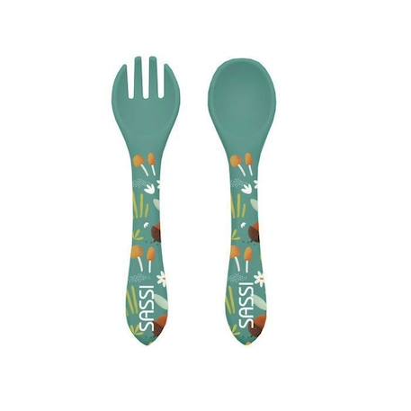 Set fourchette et cuillère en silicone Animaux RENARD VERT 2 - vertbaudet enfant 