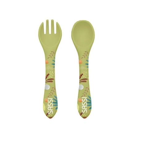 Set fourchette et cuillère en silicone Animaux DINO VERT 2 - vertbaudet enfant 