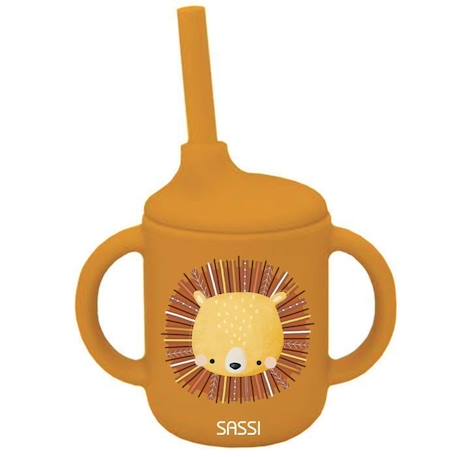 Gobelet en silicone avec poignées et paille 120 ml Animaux LION ORANGE 2 - vertbaudet enfant 