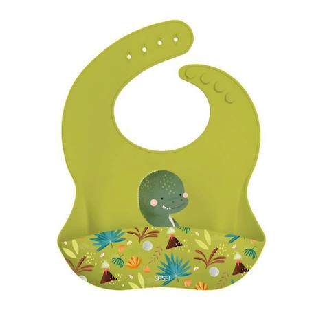 Bavoir récupérateur en silicone Animaux DINO VERT 1 - vertbaudet enfant 