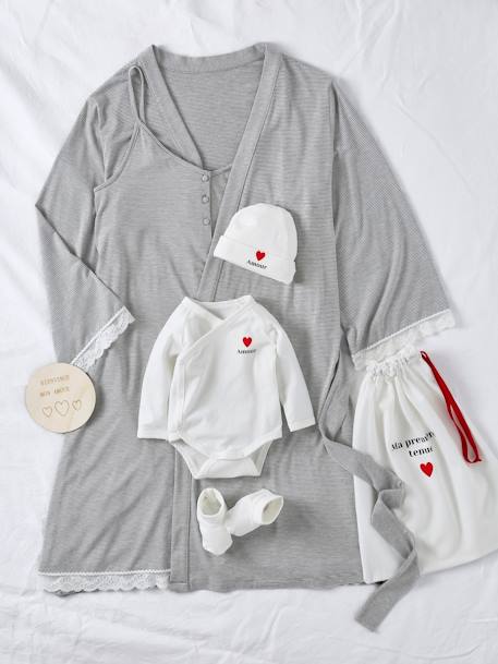 Kit maternité maman et bébé ENVIE DE FRAISE rayé gris 1 - vertbaudet enfant 