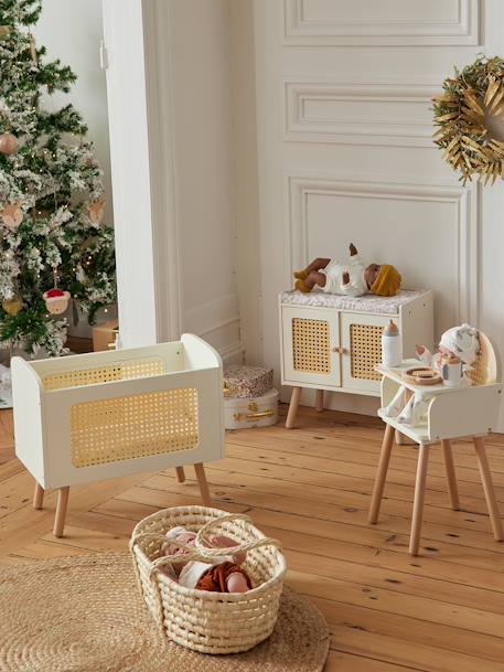 Table à langer cannage et bois FSC® POÉSIE blanc+ROSE CLAIR UNI 2 - vertbaudet enfant 