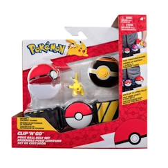 Jouet-Jeux d'imagination-Figurines, mini mondes, héros et animaux-Ceinture Clip 'N' Go BANDAI - Pokémon - 1 ceinture, 1 Poké Ball, 1 Luxury Ball et 1 figurine 5 cm Pikachu