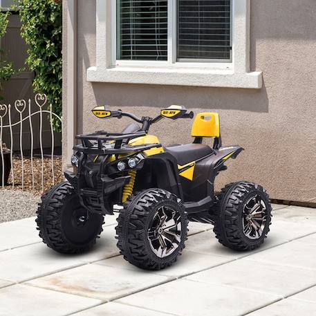 HOMCOM Voiture 4x4 Quad Buggy électrique Enfant 12 V 5 Km/h Max. Effets Lumineux sonores Selle avec Dossier Porte-Bagage Avant JAUNE 3 - vertbaudet enfant 