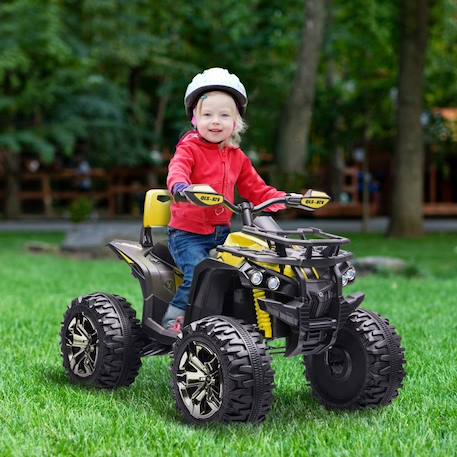 HOMCOM Voiture 4x4 Quad Buggy électrique Enfant 12 V 5 Km/h Max. Effets Lumineux sonores Selle avec Dossier Porte-Bagage Avant JAUNE 2 - vertbaudet enfant 