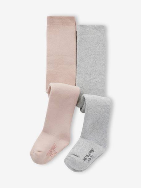 Lot de 2 paires de collants bébé fille en maille bouclette douillette à l'intérieur gris chiné 1 - vertbaudet enfant 