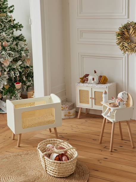 Lit poupon en bois FSC® et cannage POÉSIE blanc+multicolore 2 - vertbaudet enfant 