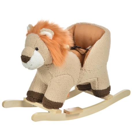 Cheval à bascule modèle lion fonction musicale selle grand confort peluche courte douce bois peuplier marron dim. 68L x 35l x 50H MARRON 1 - vertbaudet enfant 