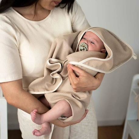 Cape de bain bébé en coton nid d'abeille TU Gris clair GRIS 4 - vertbaudet enfant 