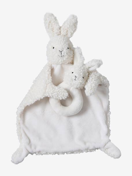 Doudou lapin et hochet en sherpa personnalisable avec mallette blanc 7 - vertbaudet enfant 