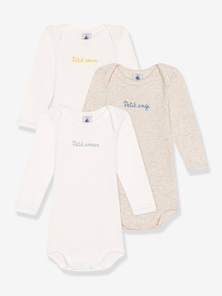 Lot de 3 bodies manches longues PETIT BATEAU beige+blanc 4 - vertbaudet enfant 