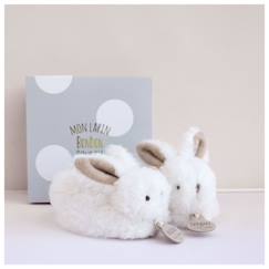 DOUDOU ET COMPAGNIE Lapin - Coffret chaussons avec hochet Taupe 0-6 mois  - vertbaudet enfant