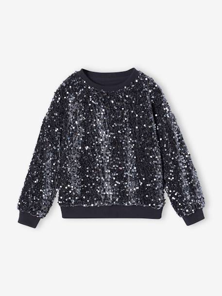 Sweat à sequin Noël fille anthracite 1 - vertbaudet enfant 