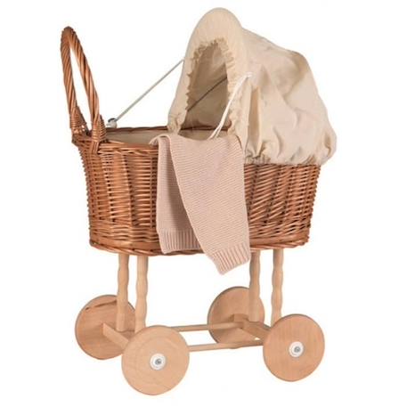 Landau en bois et osier avec garnitures tissus écru - Jouets par univers - Jeux d'imitation - Poupons, poupées & accessoires MARRON 1 - vertbaudet enfant 