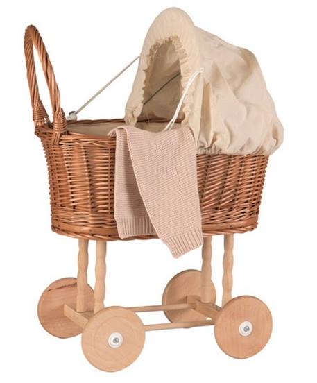 Landau en bois et osier avec garnitures tissus écru - Jouets par univers - Jeux d'imitation - Poupons, poupées & accessoires MARRON 2 - vertbaudet enfant 